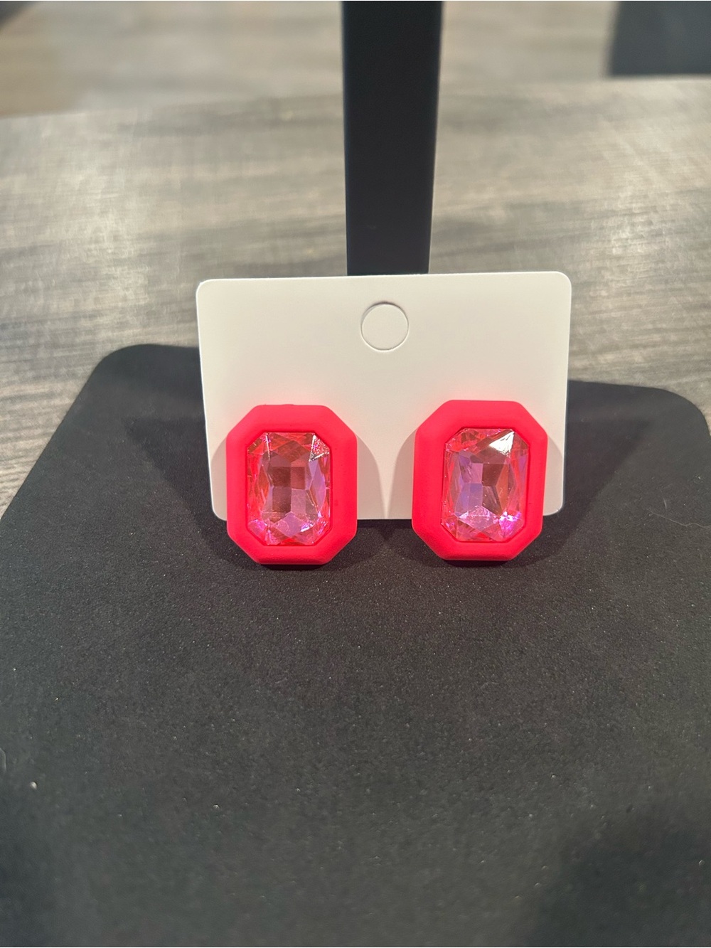 Statement Pink Geometric Gem Stud Earrings